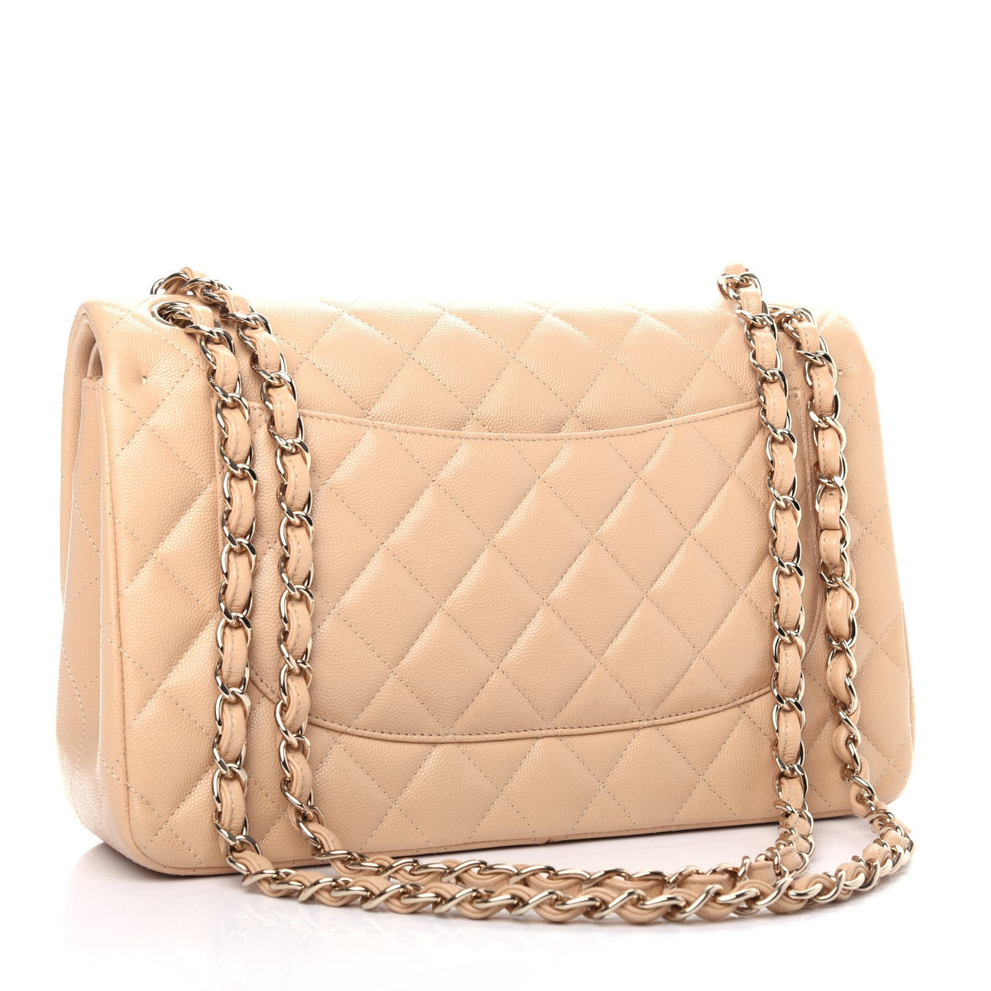 Caviar Quilted Jumbo Double Flap Light Beige