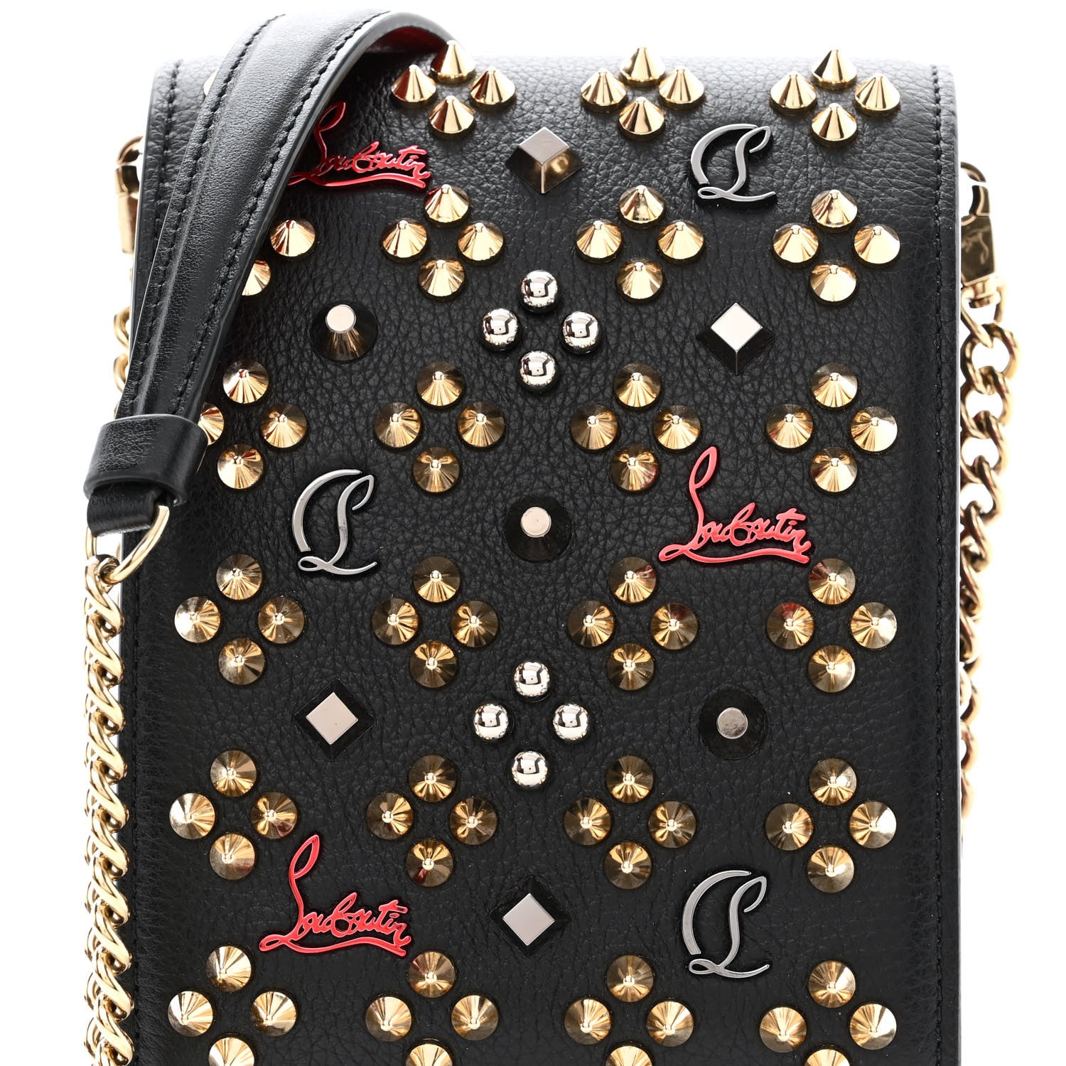 Christian Louboutin Calfskin Spikes Loubinthesky Paloma Crossbody Phone Case Black Multicolor 8 of 10