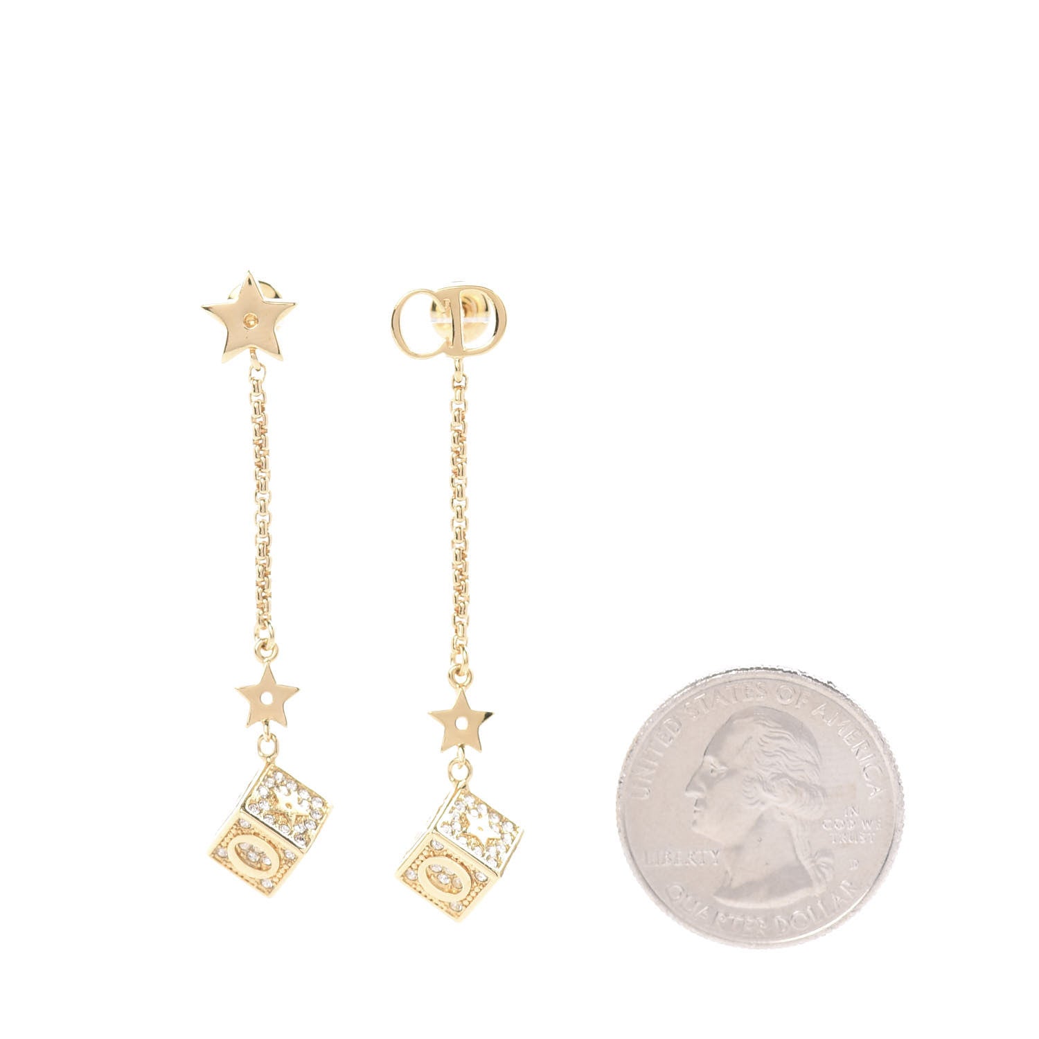 Christian Dior Crystal Star Dice Dangle Earrings Gold 2 of 3