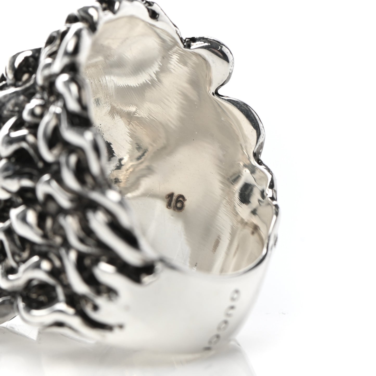 Metal Crystal Lion Head Ring 7.5 Black Aged Silver 56/7.5 Silver