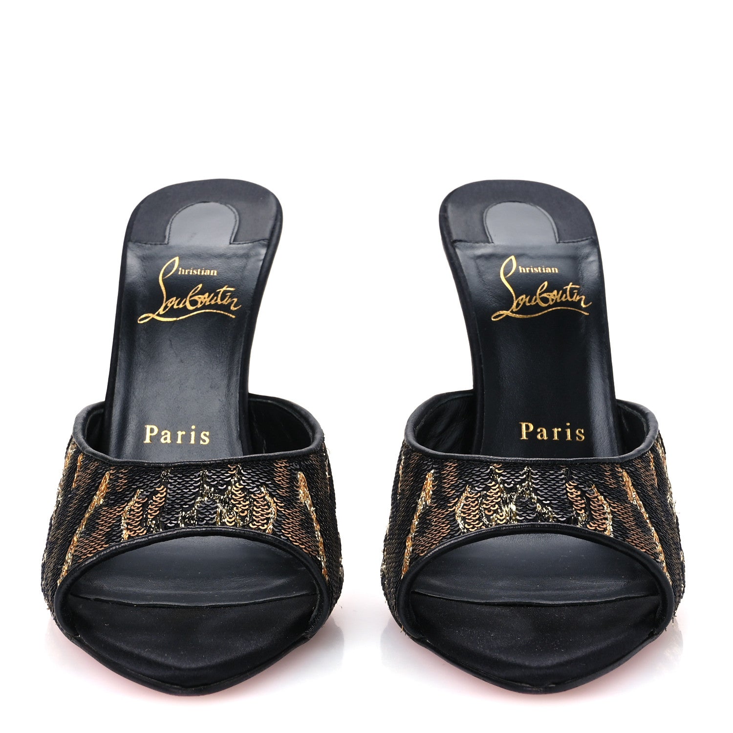 Christian Louboutin Satin Sequin Miss Z Ocelot 100 Mule 38 Black Multicolor 3 of 9