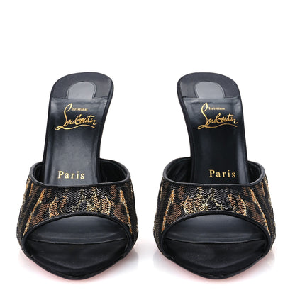 Christian Louboutin Satin Sequin Miss Z Ocelot 100 Mule 38 Black Multicolor 3 of 9