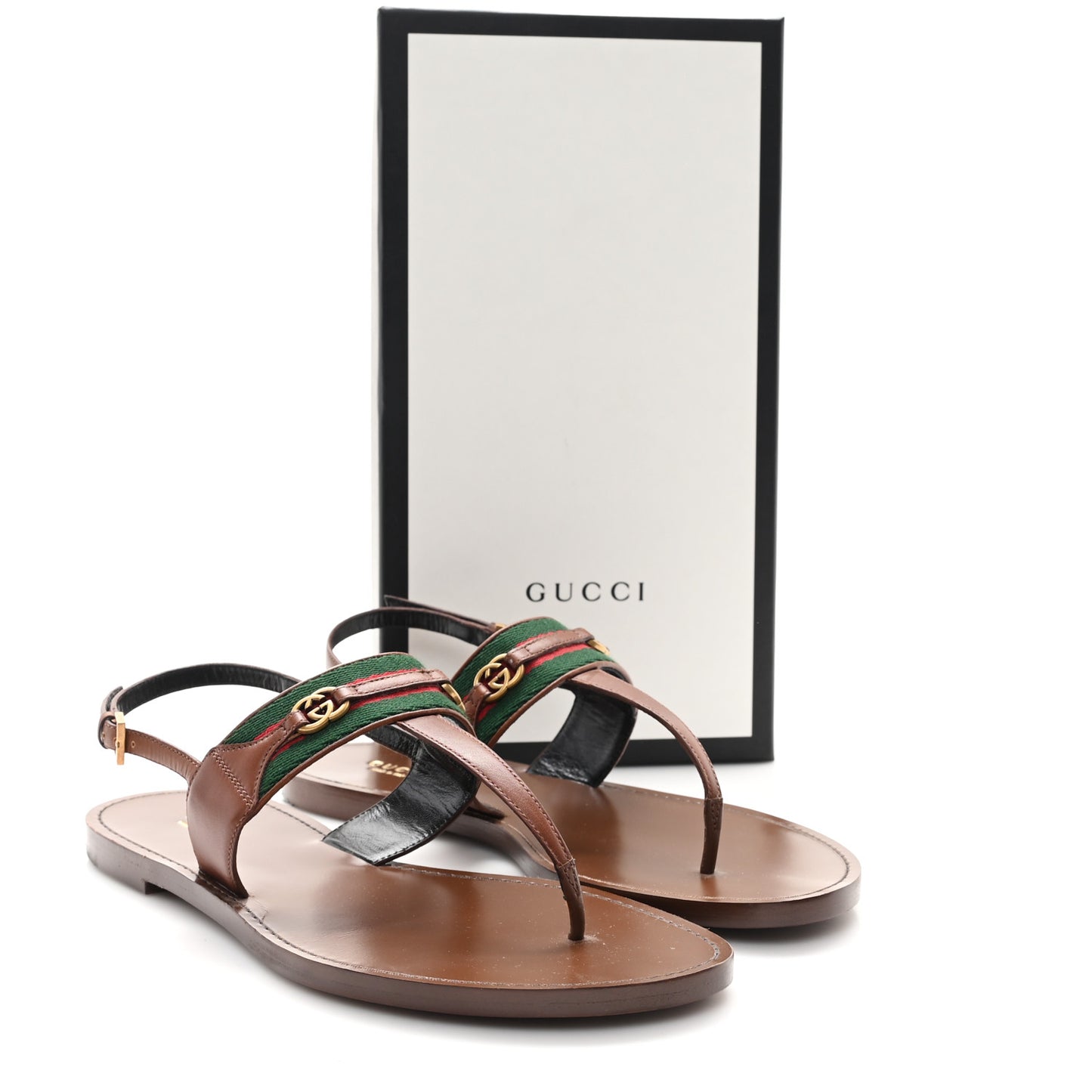 Jakarta Lifford Calfskin Web Interlocking G Thong Sandals 41 Ebony