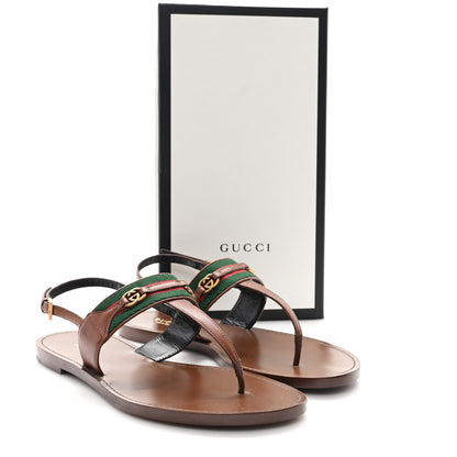 Gucci Jakarta Lifford Calfskin Web Interlocking G Thong Sandals 41 Ebony 9 of 9