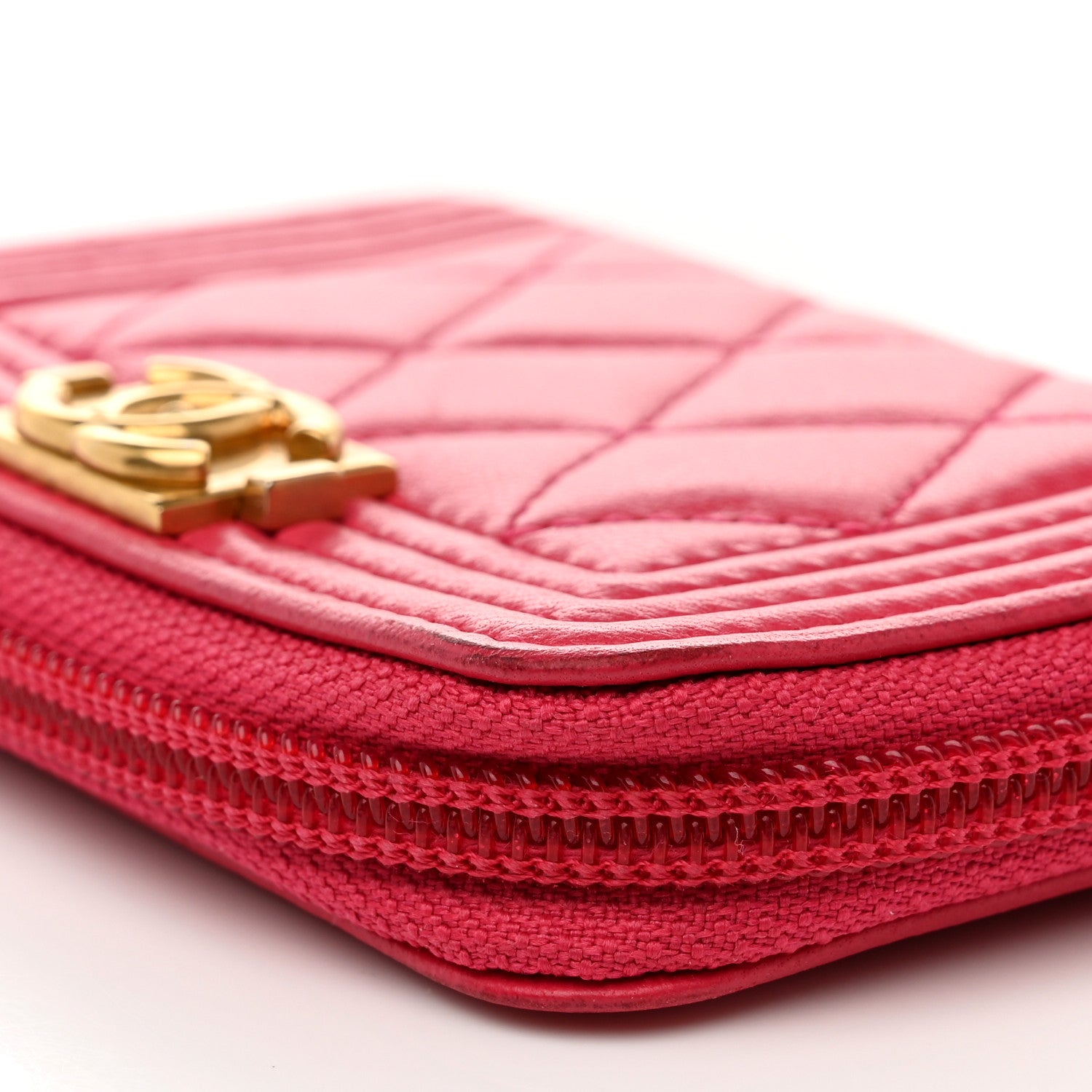 Chanel Lambskin Quilted Boy Zip Around Coin Purse Wallet Fuchsia 11 of 11