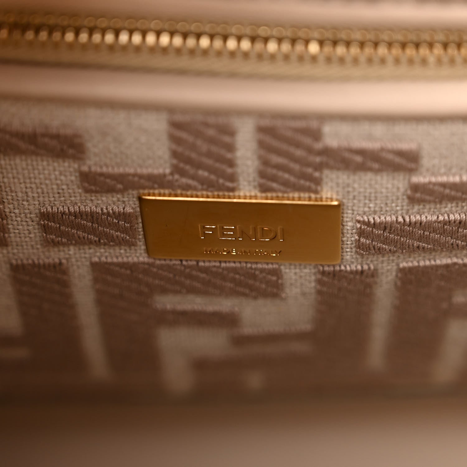 Fendi Vitello Seta Cotton Canvas FF Embroidered Mini Peekaboo Iconic Satchel Nuvola 7 of 12