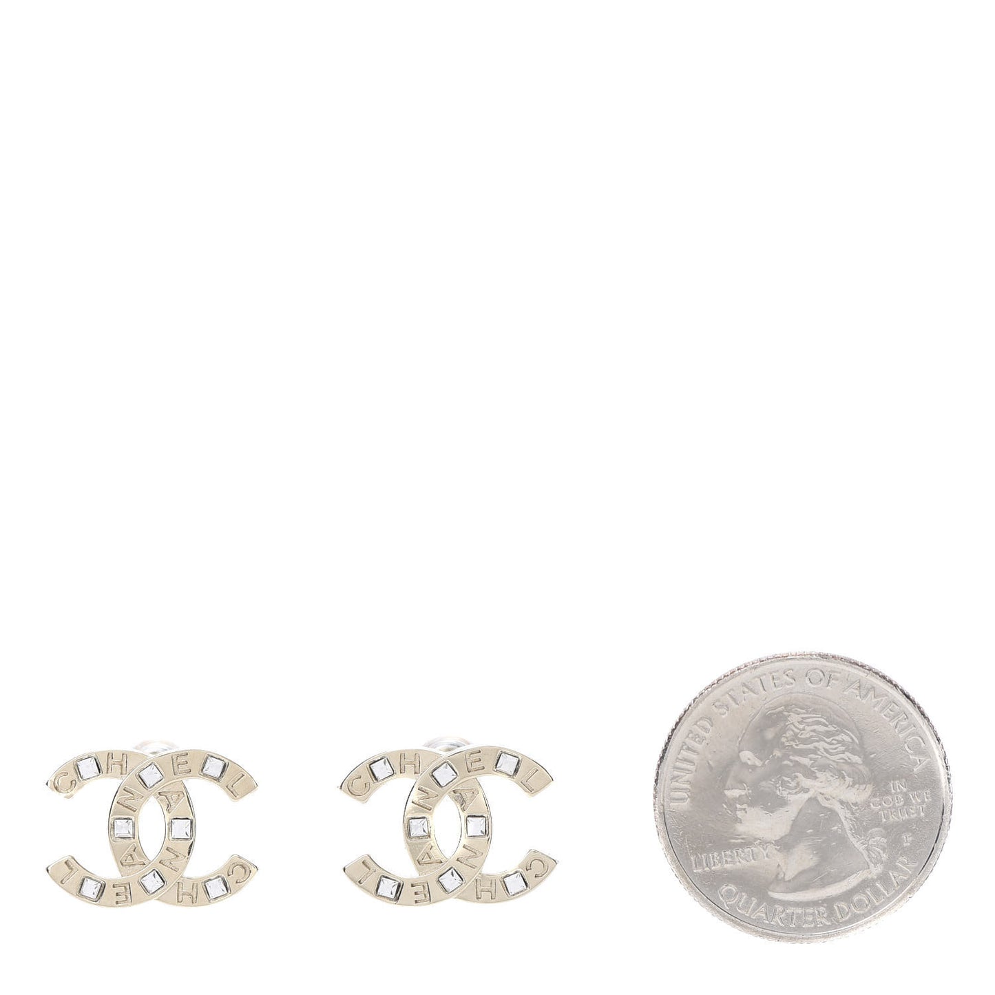 Crystal Metal CC Paris Button Stud Earrings Gold