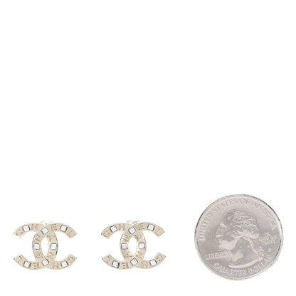 Chanel Crystal Metal CC Paris Button Stud Earrings Gold 2 of 5
