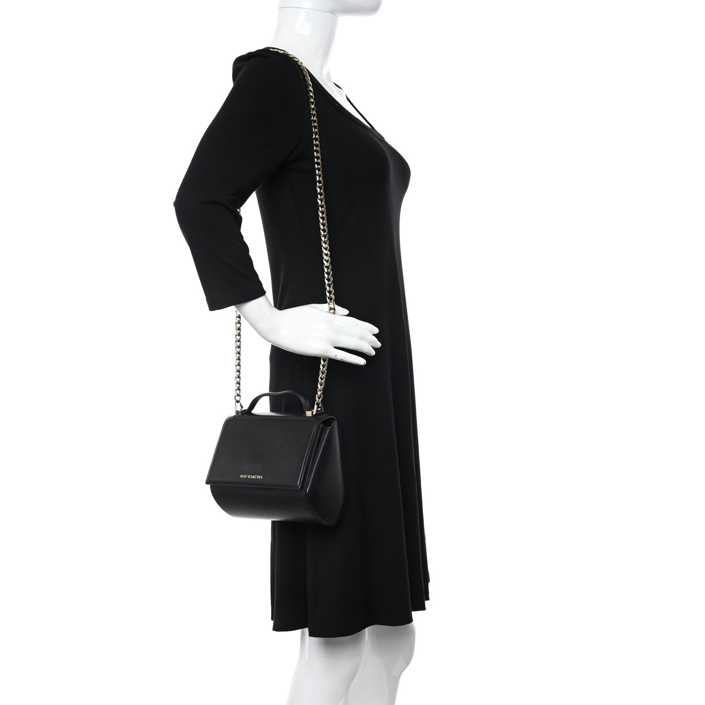 Textured Calfskin Mini Pandora Box Chain Crossbody Bag Black