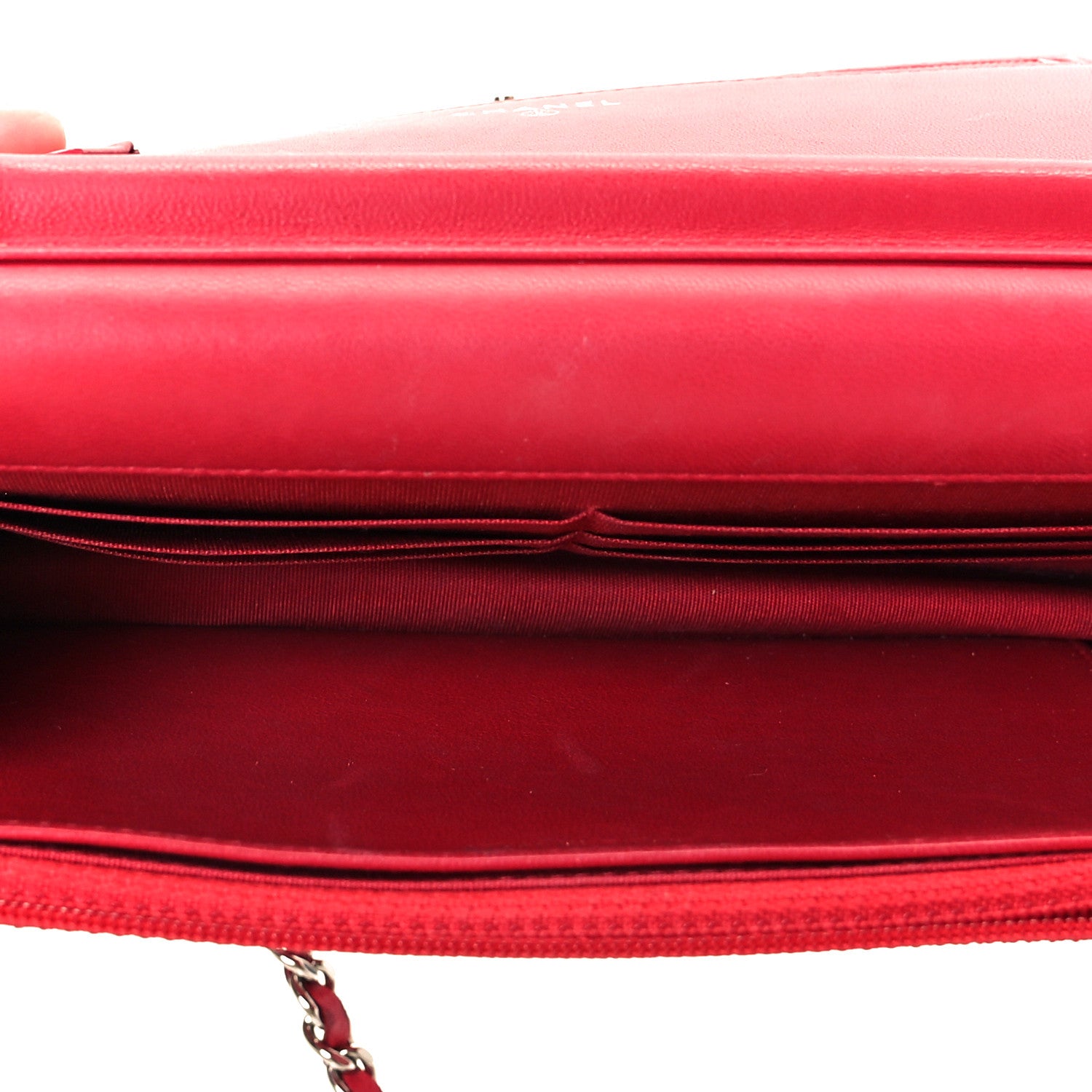 Chanel Goatskin Quilted Diamond CC Wallet On Chain WOC Red 8 of 9