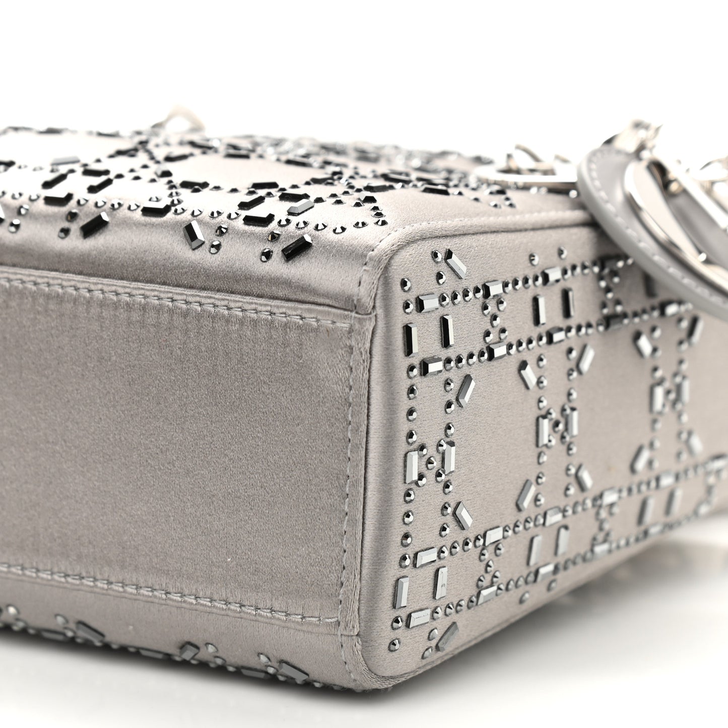Satin Crystal Cannage Mini Lady Dior Gray