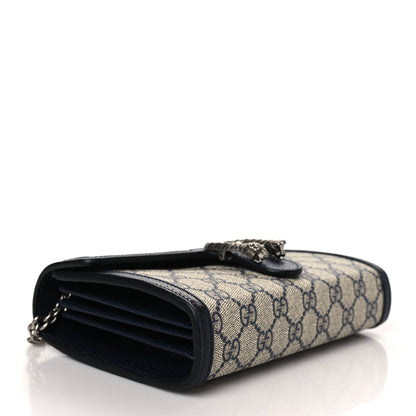 Gucci GG Supreme Monogram Textured Dollar Calfskin Mini Dionysus Chain Wallet Beige Blue 3 of 7