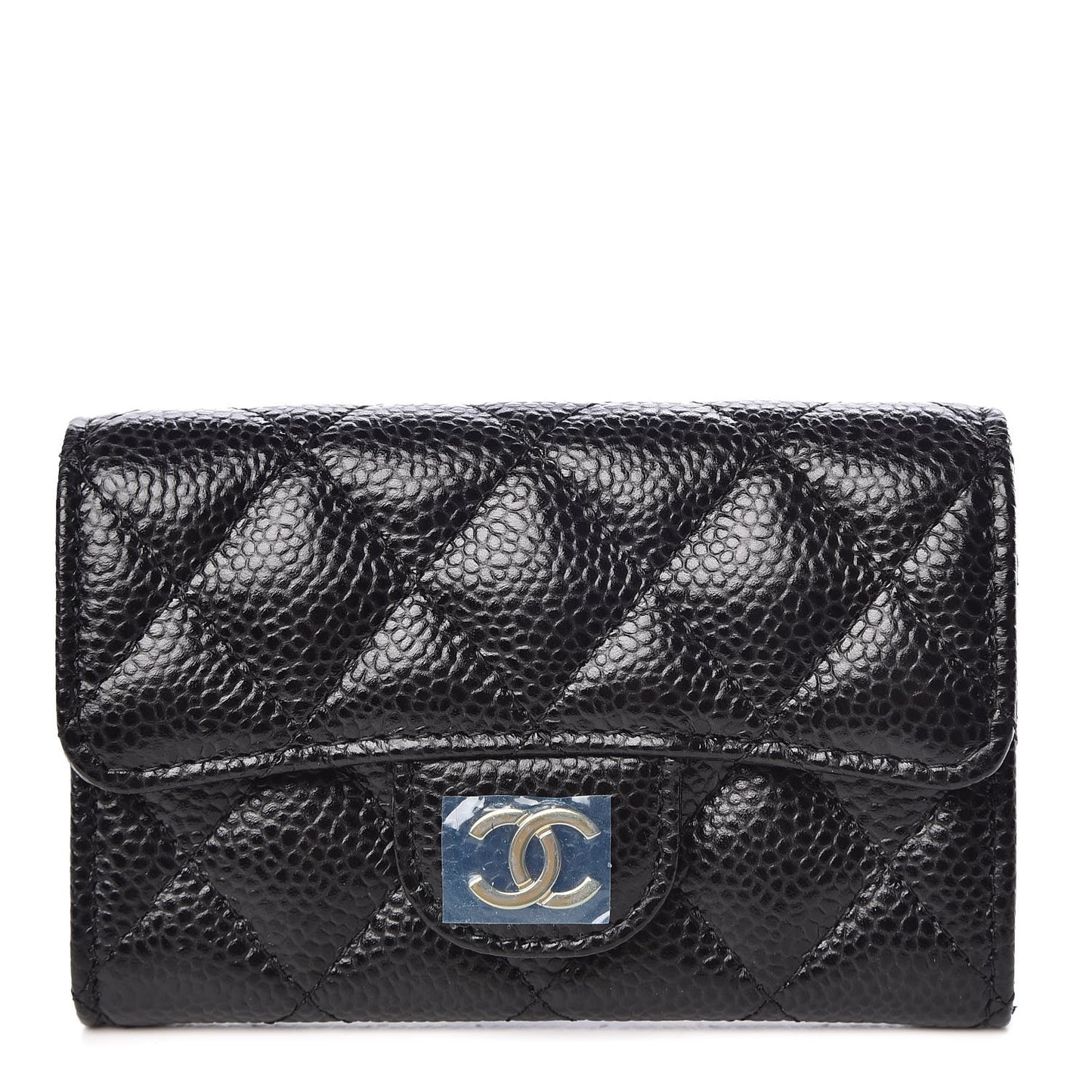 Caviar Quilted Flap Card Holder Black