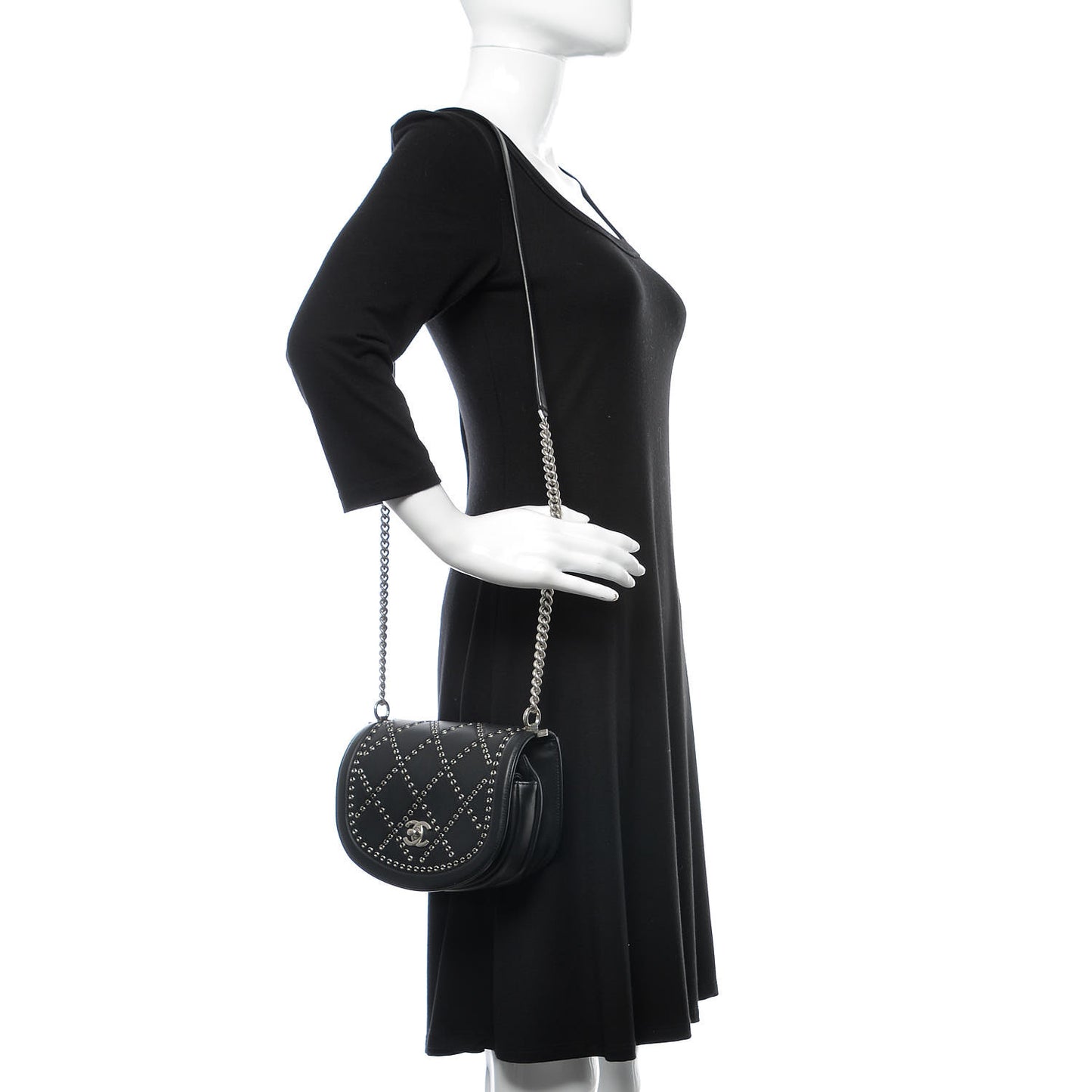 Calfskin Coco Eyelets Small Flap Bag Black