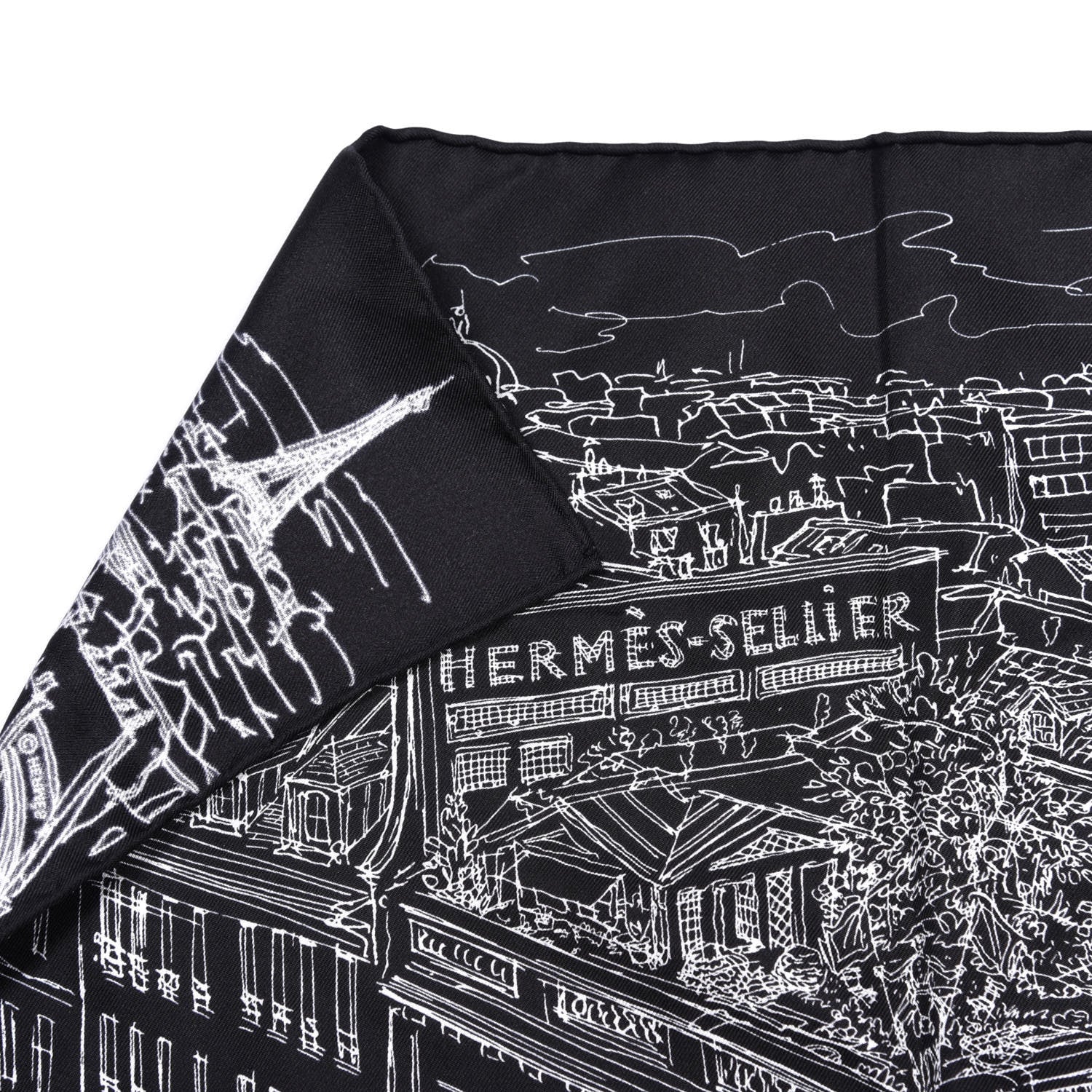 Hermes Silk Un Jardin Sur Le Toit Pocket Square Black White 2 of 6