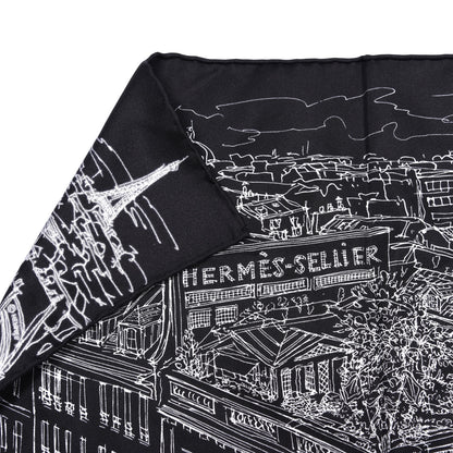 Hermes Silk Un Jardin Sur Le Toit Pocket Square Black White 2 of 6