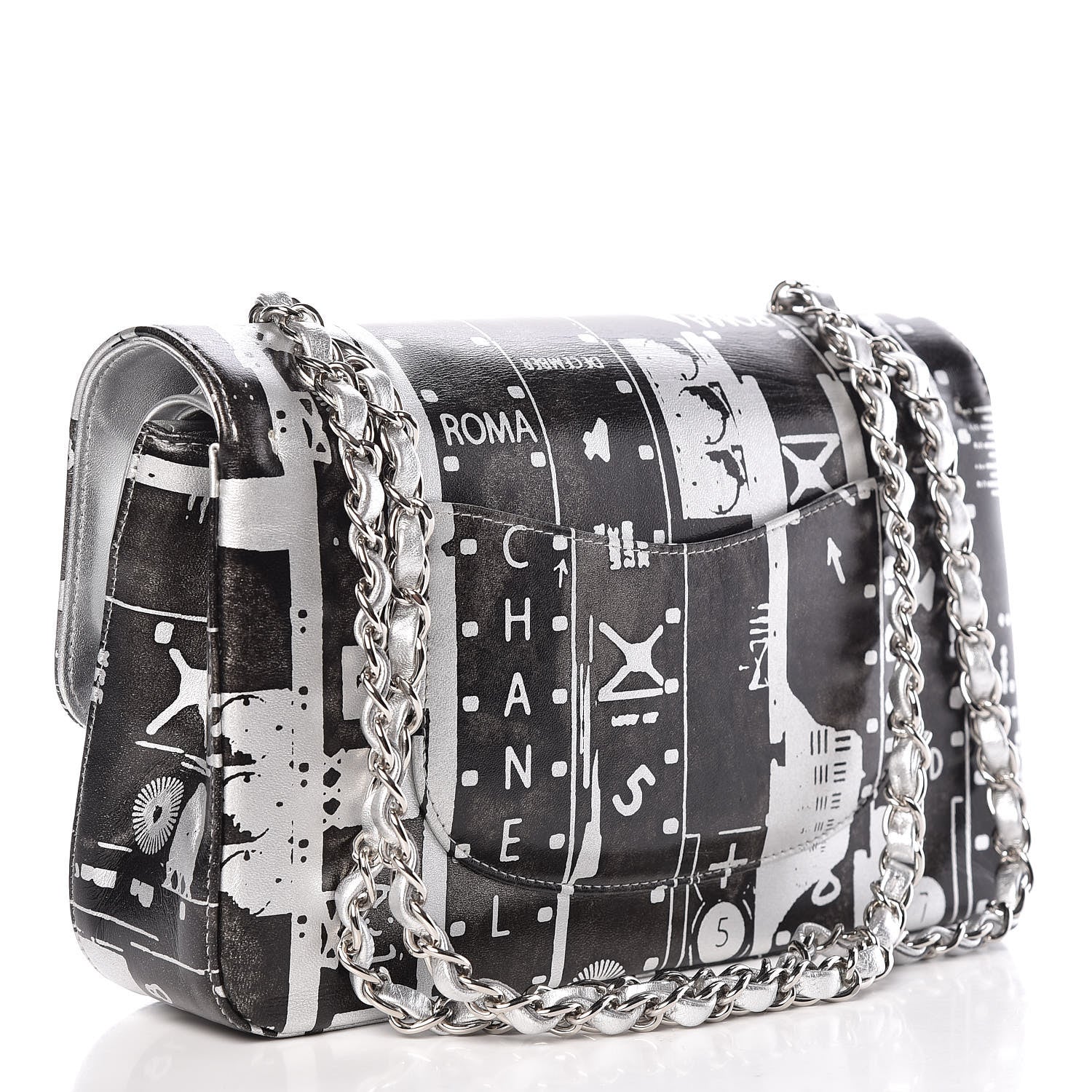 Chanel Lambskin Hand Painted Medium Double Flap Black Silver 3 of 12