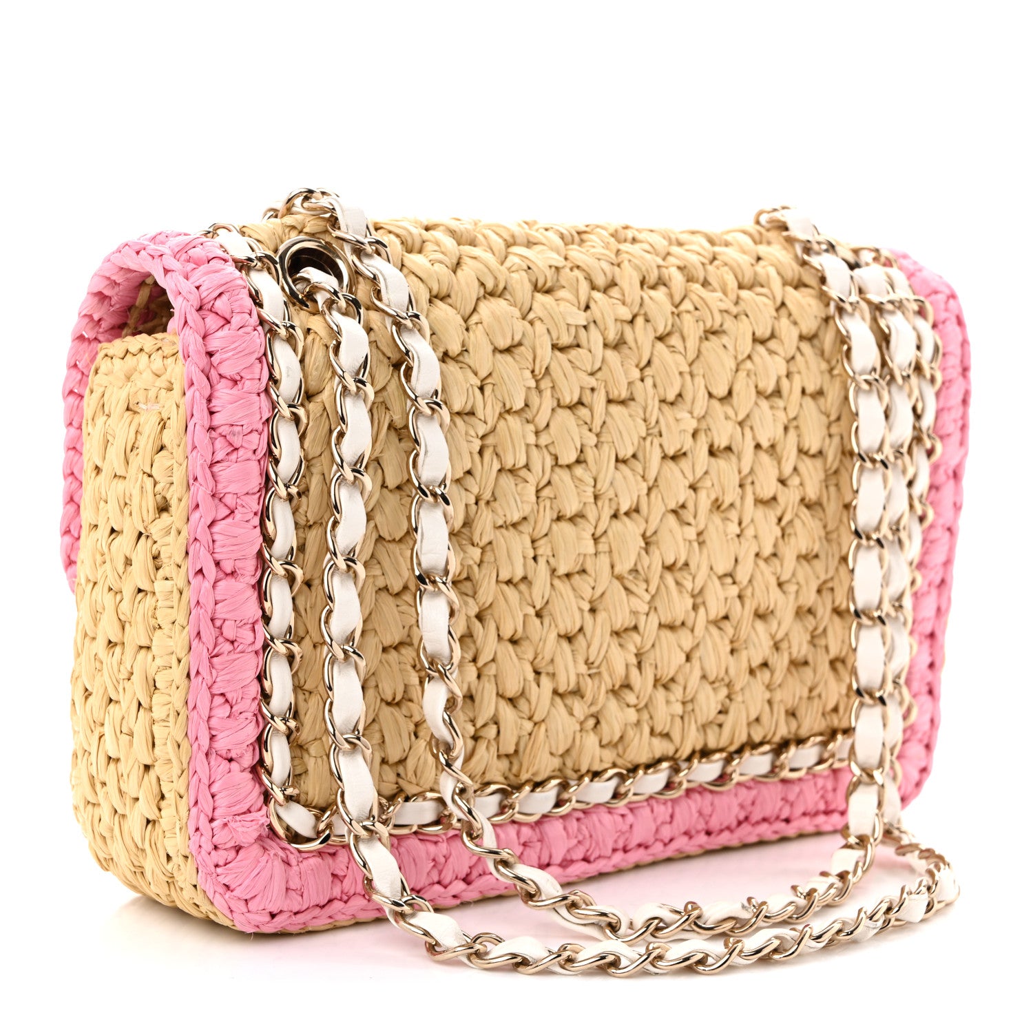 Chanel Raffia Chain Venice Beach Flap Bag Beige Pink 3 of 11