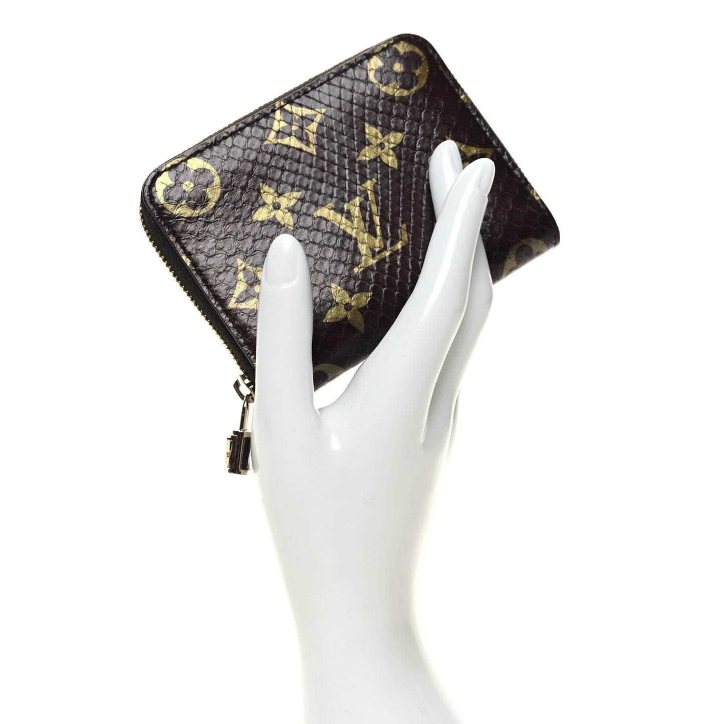 Snakeskin Monogram Zippy Padlock Coin Purse Brown