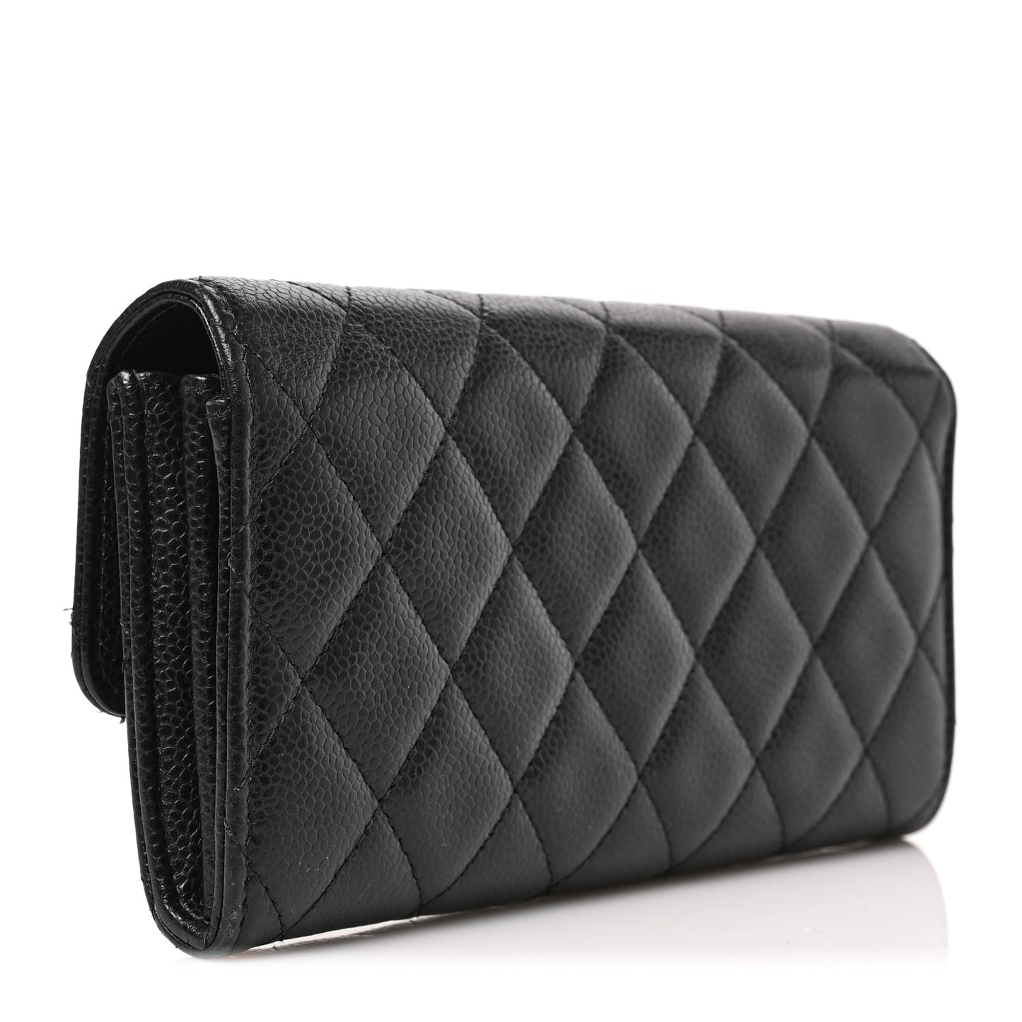 Caviar Quilted Large Gusset Flap Wallet Black
