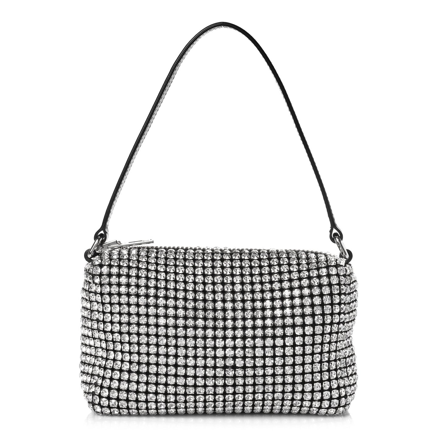 Mesh Crystal Rhinestone Mini Heiress Pouch Black Silver