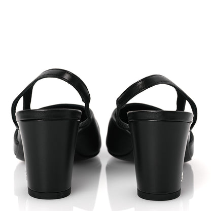 Chanel Lambskin Cap Toe CC Slingback Sandals 37 Black Dark Grey 6 of 11