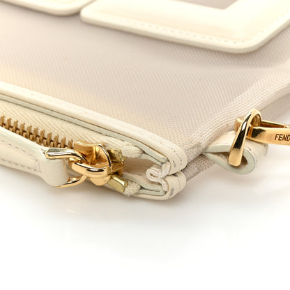 Fendi Mesh Vitello King Logo Embroidered Large Flat Pouch Sabbia White Ice 9 of 11