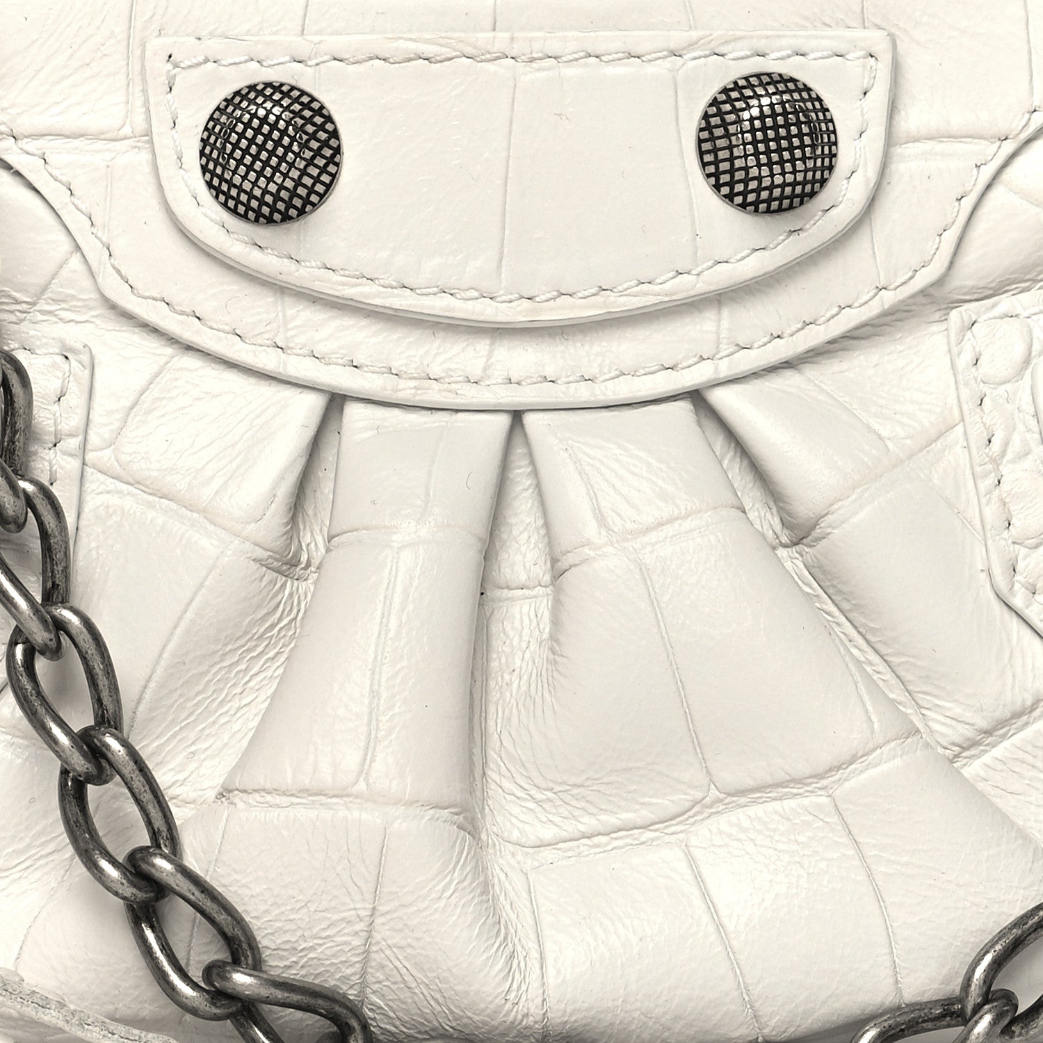 Balenciaga Extra Supple Calfskin Crocodile Embossed Le Cagole Mini Purse With Chain White 8 of 10