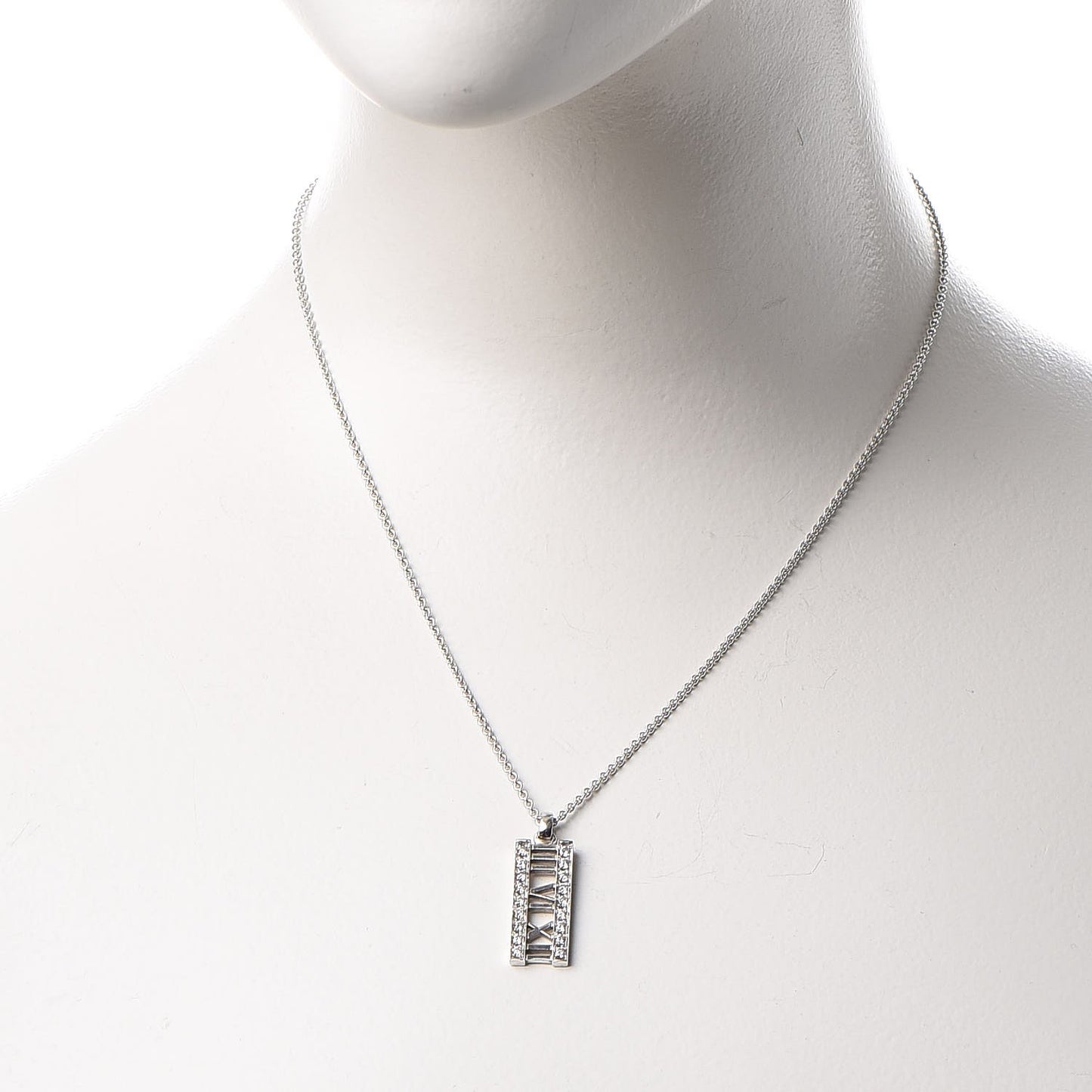 18K White Gold Diamond Atlas Bar Pendant Necklace