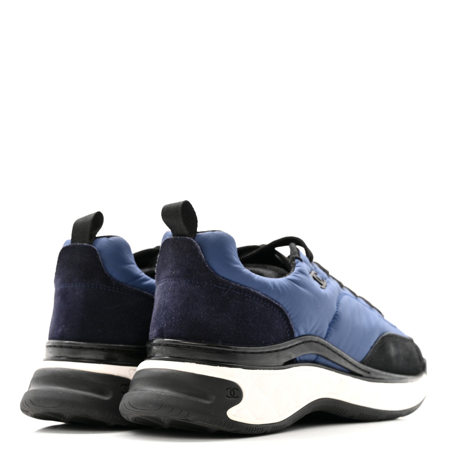 Chanel Nylon Suede Calfskin Womens Logo Sneakers 41 Dark Navy Blue 5 of 13