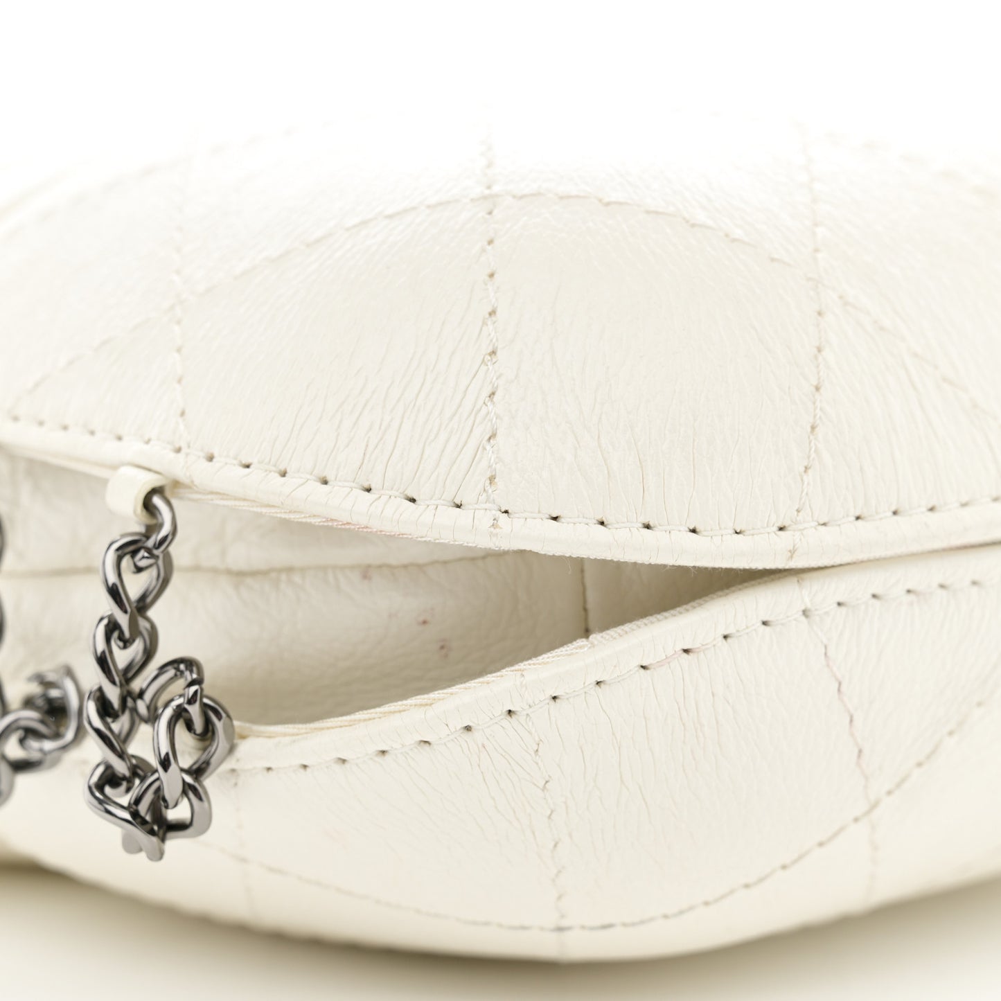Aged Calfskin Quilted Small Gabrielle Bucket White