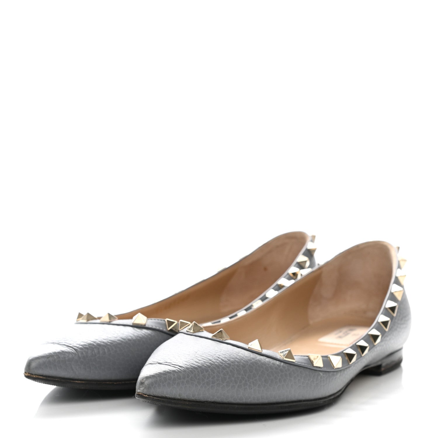 Valentino Garavani Pebbled Calfskin Rockstud Ballerina Flats 40 Light Stone 3 of 7