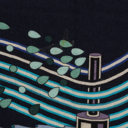 Hermes Cashmere Silk Le Laboratoire du Temps Shawl 140 Caban Turquoise Bleu 5 of 7