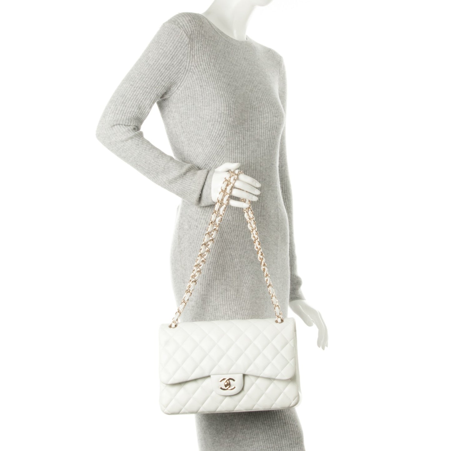 Lambskin Quilted Jumbo Double Flap White