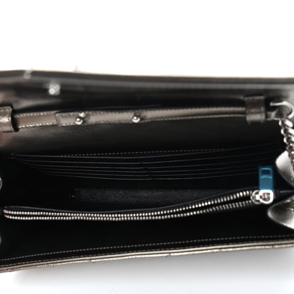 Saint Laurent Metallic Grain De Poudre Matelasse Chevron Monogram Chain Wallet Piombo 7 of 8