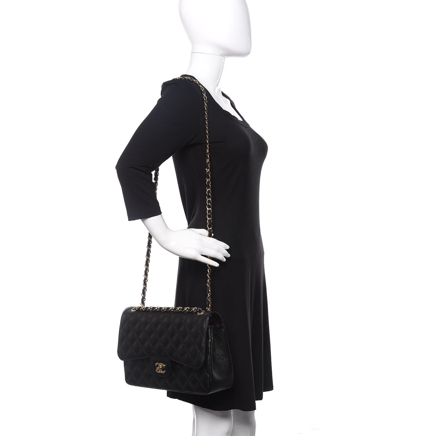 Caviar Quilted Jumbo Double Flap Black