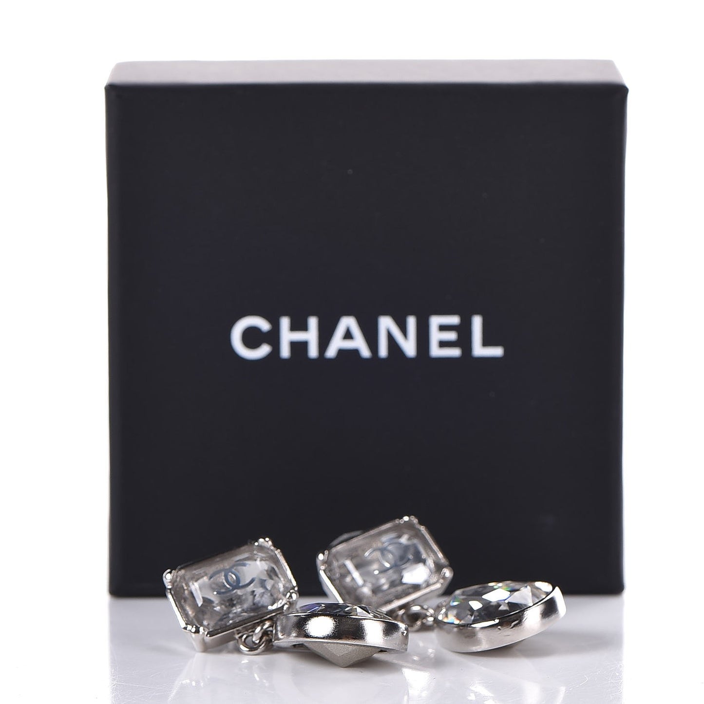 Crystal CC Drop Earrings Silver