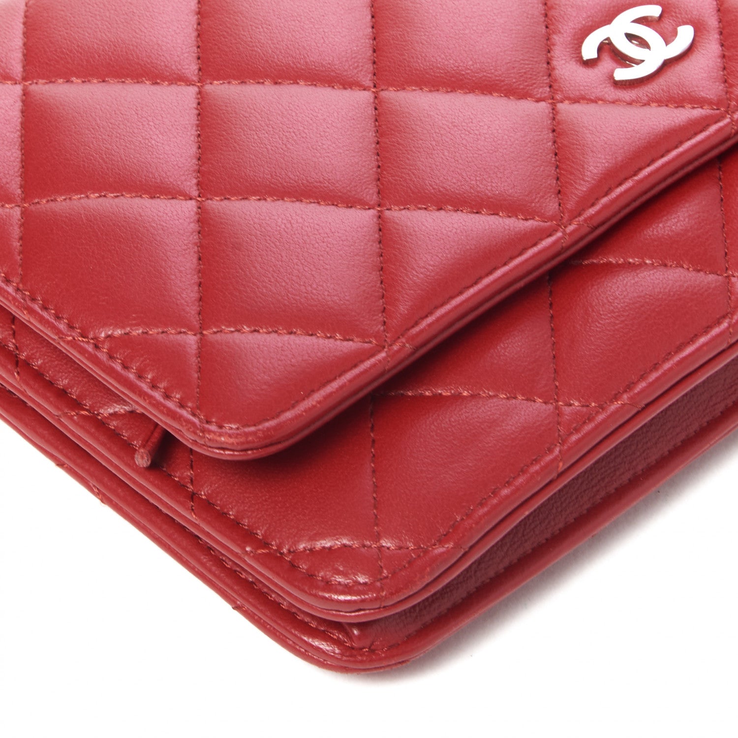 Chanel Lambskin Quilted Wallet On Chain WOC Red 5 of 9