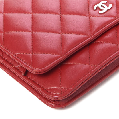 Chanel Lambskin Quilted Wallet On Chain WOC Red 5 of 9