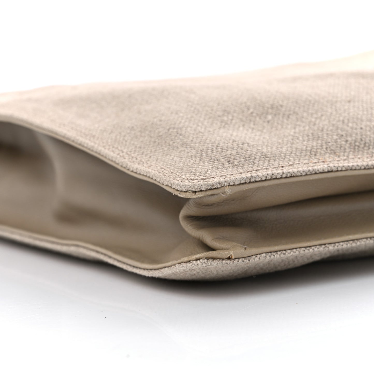 Canvas Calfskin Wooden Handle Bag Beige
