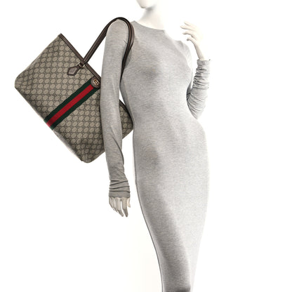 Gucci GG Supreme Monogram Textured Calfskin Web Medium Ophidia Shopping Tote Beige Ebony New Acero 2 of 12