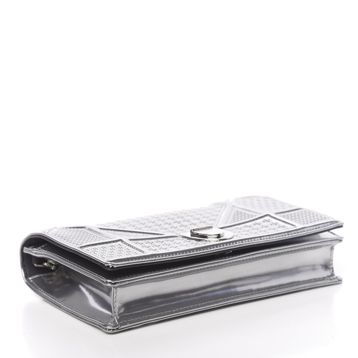 Metallic Patent Micro-Cannage Diorama Wallet on Chain Pouch Silver