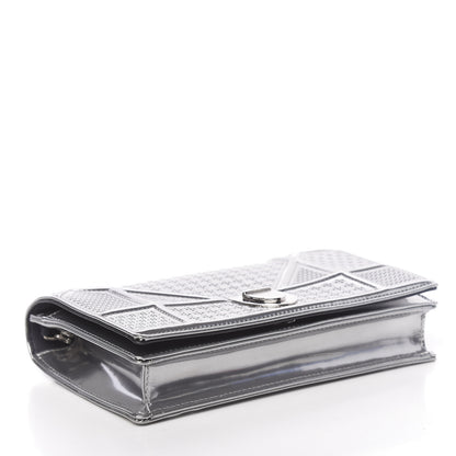 Christian Dior Metallic Patent Micro-Cannage Diorama Wallet on Chain Pouch Silver 4 of 10