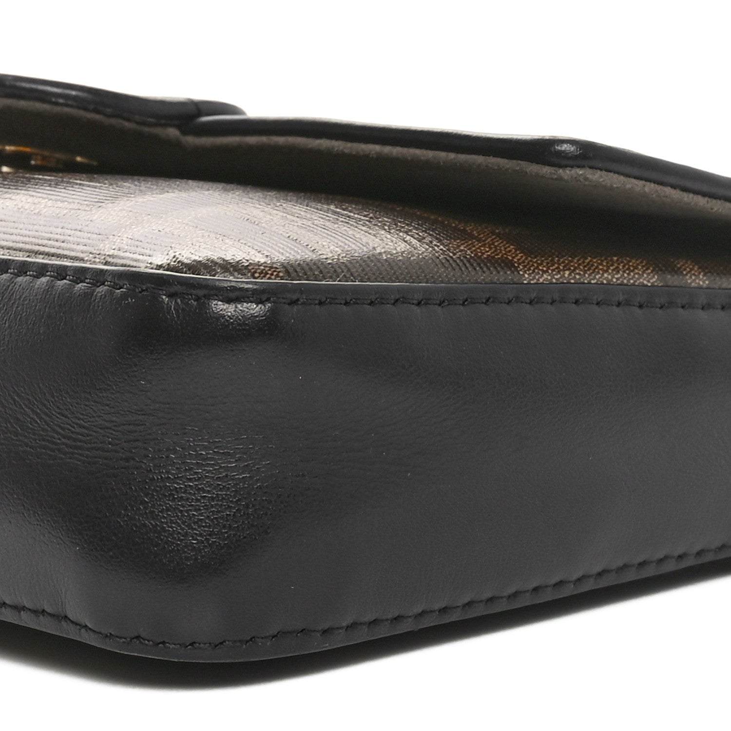 Fendi Glazed Fabric Vitello Century FF 1974 Stamp Patch Mini Double F Crossbody Bag Mogano Panna Black 10 of 11