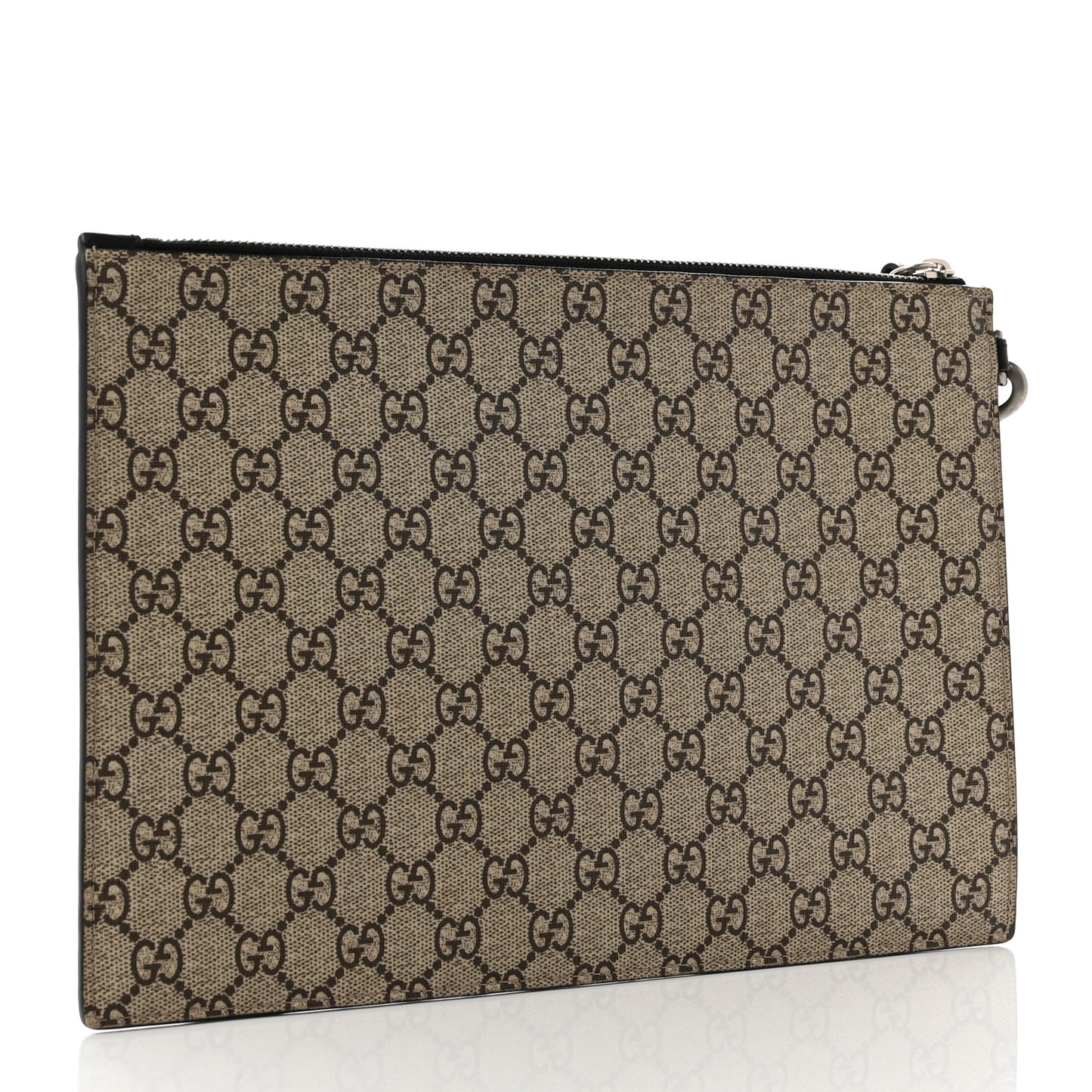 GG Supreme Monogram Kingsnake Zip Wristlet Pouch Beige Black