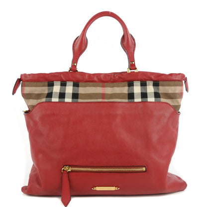 Burberry Soft Calfskin House Check Big Crush Tote Military Red 1 of 9
