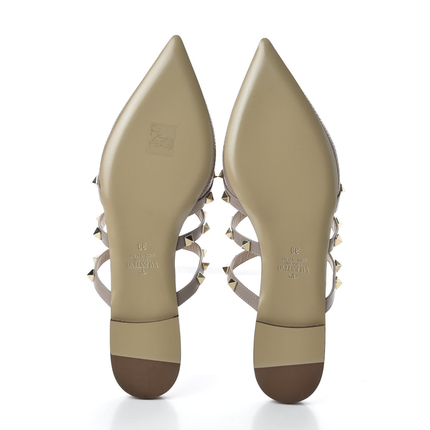 Pebbled Calfskin Rockstud Flat Cage Mules 39 Poudre