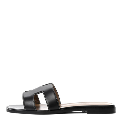 Hermes Box Calfskin Oran Sandals 37 Black 1 of 4