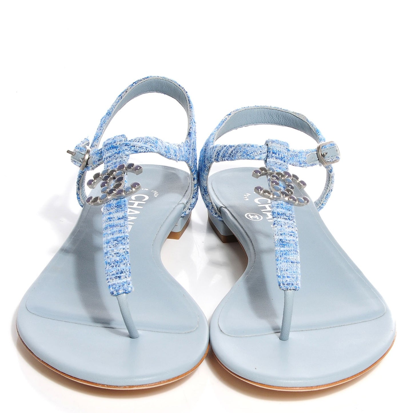 Fantasy Tweed CC Flat Sandals 37.5 Light Blue