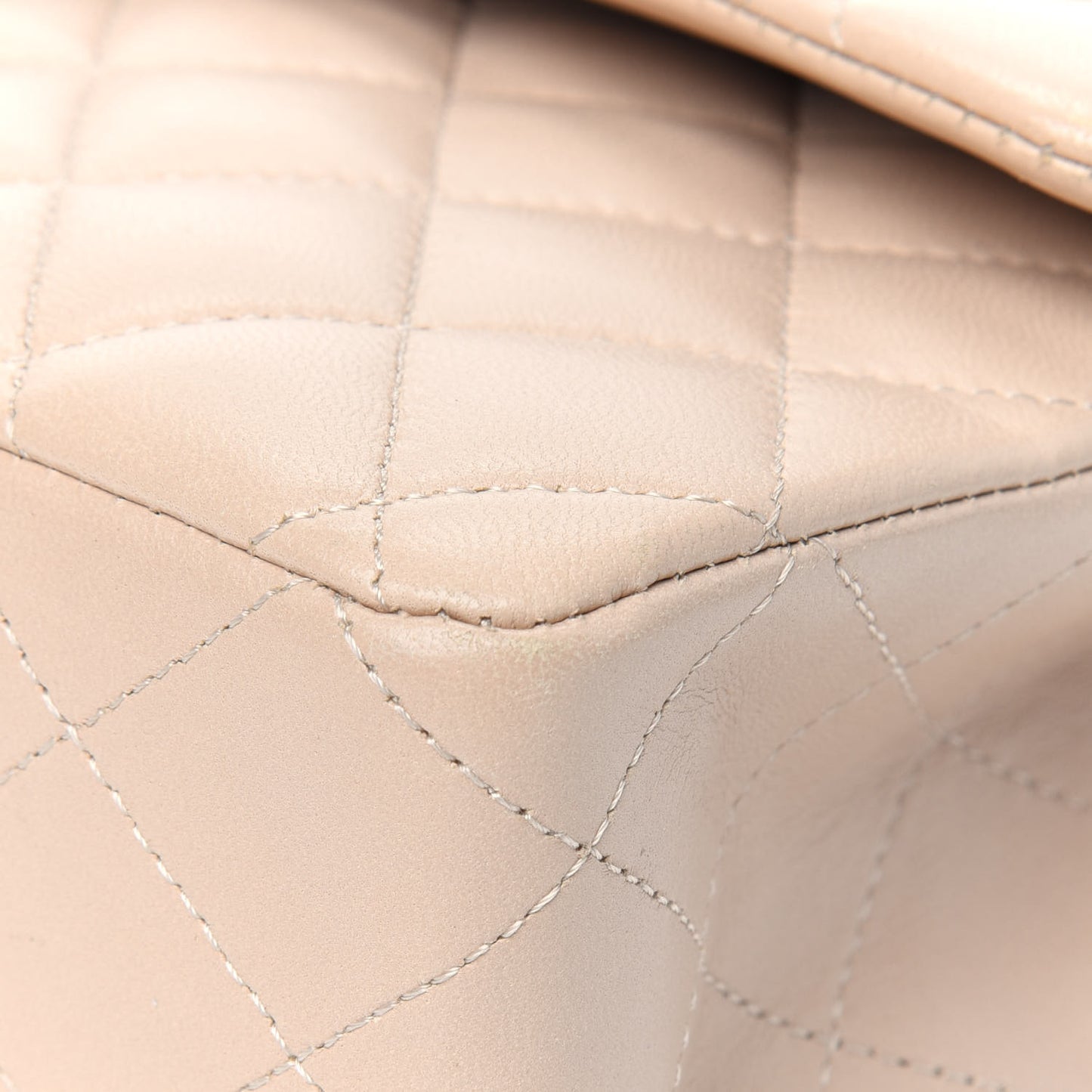 Lambskin Quilted Medium Double Flap Beige